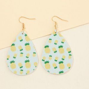 Trendy Pineapple Print PU Leather Earrings